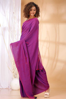 BBSaree Solid/Plain Handloom Cotton Silk Saree(Purple)