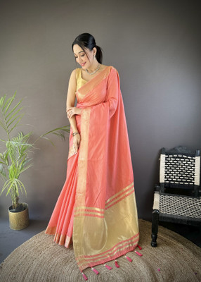 SHARDHA FASHION Woven, Self Design Banarasi Pure Silk, Tissue Saree(Black, Yellow, Multicolor)