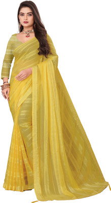 A K Striped Bollywood Georgette Saree(Yellow)