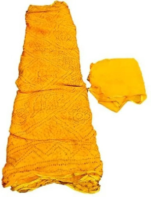 TMT HUB Printed Bandhani Chiffon Saree(Yellow)