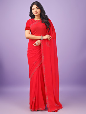 Divastri Embellished Bollywood Chiffon Saree(Red)
