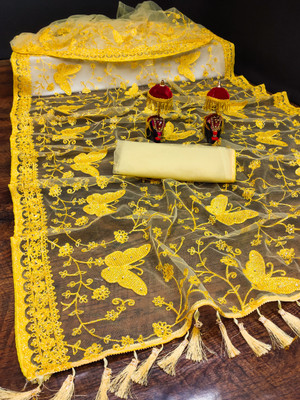 LDCN Self Design Daily Wear Net Saree(Yellow)