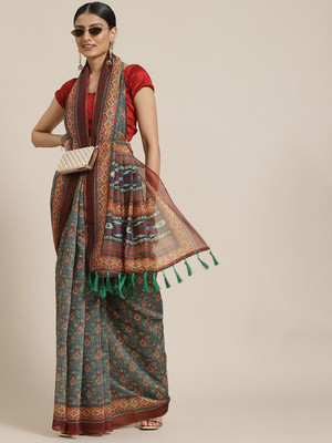 SILK ZONE Digital Print Chanderi Cotton Blend Saree(Maroon)