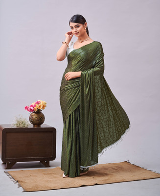 DIVYASHAKTI FASHION Embellished Bollywood Lycra Blend Saree(Dark Green)