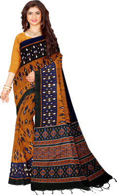 Joyguru Textile Printed, Geometric Print, Woven Sambalpuri Cotton Blend Saree(Yellow)