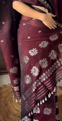 kamdar Woven Mekhela Chador Polyester, Silk Blend Saree(Maroon)