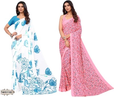Ratan creation Printed Daily Wear Georgette Saree(Pack of 2, White)