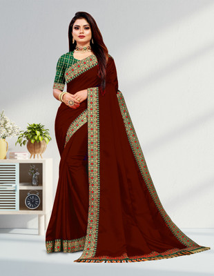 GRIMLOCK Temple Border Bollywood Silk Blend Saree(Maroon)