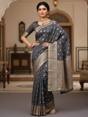 Anouk Rustic Woven Banarasi Silk Blend Saree(Grey)