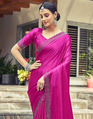 Samah Embellished Bollywood Satin Saree(Pink)
