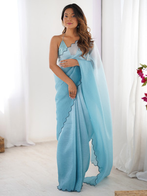 Tasrika Solid/Plain Bollywood Chiffon Saree(Light Blue)