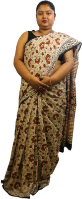 Generative Floral Print Daily Wear Silk Blend Saree(Beige)