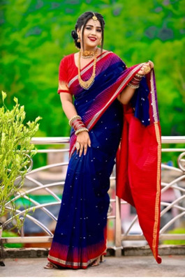 MARSALARTSILK Temple Border Sambalpuri Handloom Art Silk Saree(Blue)
