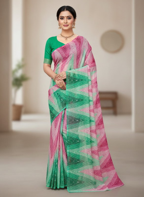 Sariya Printed Leheria Georgette Saree(Pink)