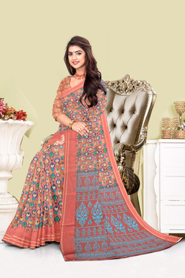 nirmal creation Printed Daily Wear Linen Saree(Multicolor)