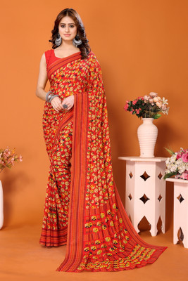 YASHIKA Floral Print Bollywood Georgette Saree(Red)