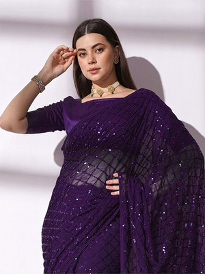 kumawat creation Embellished Bollywood Georgette Saree(Purple)