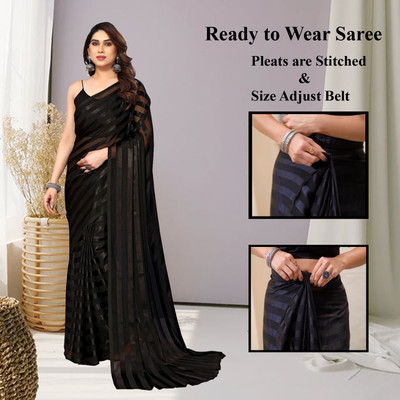Moda Rapido Embellished, Striped Bollywood Satin Saree(Black)