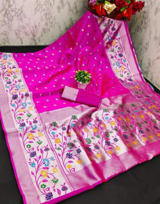 HouseOfCommon Printed Kanjivaram Pure Silk Saree(Pink)