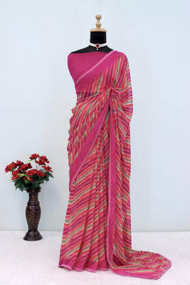 NAVKAR TEXTILES Printed Leheria Georgette Saree(Pack of 2, Pink)