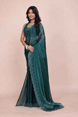 JS Clothing Mart Woven, Embellished, Self Design Kanjivaram Jimmy choo Saree(Green)