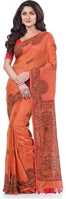 Desh Bidesh Printed, Woven, Blocked Printed Handloom Handloom Cotton Blend, Pure Cotton Saree(Orange)