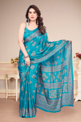 Yatay Geometric Print Bollywood Chiffon, Georgette Saree(Blue)