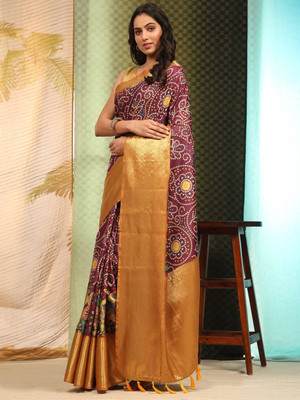 Tasrika Digital Print Banarasi Silk Blend Saree(Purple)
