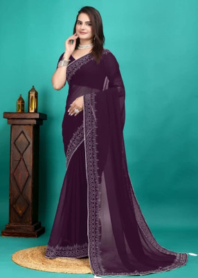 MAANVIT Embellished Bollywood Georgette Saree(Magenta)