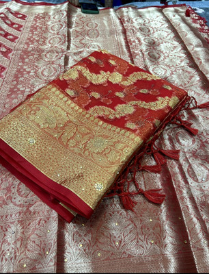 Divastri Embellished Banarasi Organza Saree(Red)