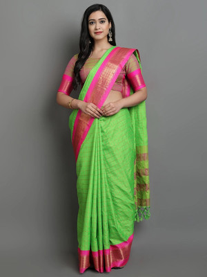 HouseOfCommon Woven, Checkered, Embellished, Self Design Daily Wear Jacquard, Cotton Silk Saree(Light Green)