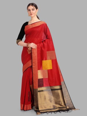 INsthah Woven Bhagalpuri Tussar Silk Saree(Red)