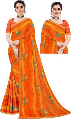 hub f Self Design Daily Wear Georgette Saree(Orange)