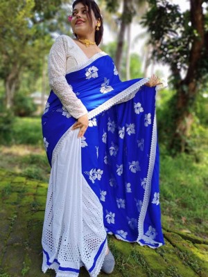 OWALID Self Design Jamdani Cotton Silk Saree(Dark Blue)