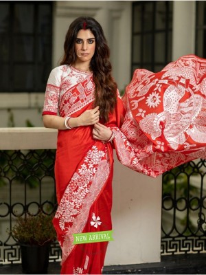 Apnisha Solid/Plain Banarasi Pure Silk Saree(Red, White)