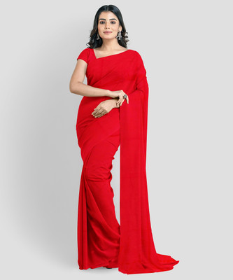 Monde Avenir Solid/Plain Handloom Handloom Pure Cotton Saree(Red)