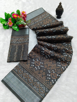 HouseOfCommon Printed Kanjivaram Pure Cotton, Cotton Silk Saree(Black)