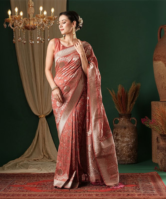 ANOUK Woven Kanjivaram Pure Cotton Saree(Orange)