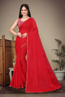 Falessa Striped Bollywood Georgette Saree(Red)