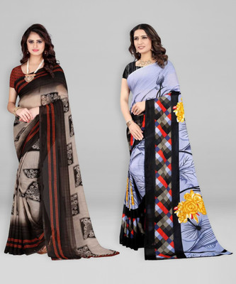 Leelavati Printed Daily Wear Georgette Saree(Pack of 2, Grey, Beige)