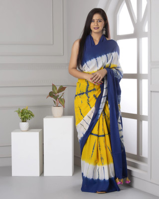 DASTKARPRINT Printed Daily Wear Pure Cotton Saree(Yellow)