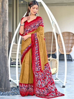 Moda Rapido Printed Daily Wear Pure Cotton Saree(Mustard)
