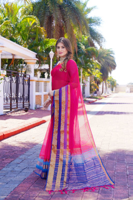 Aarunika SST Solid/Plain Bollywood Organza Saree(Pink)