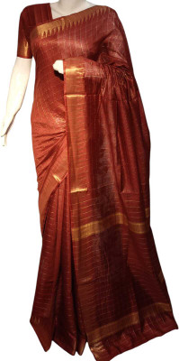 Zafreen Handloom Checkered, Woven, Self Design Bhagalpuri Cotton Silk Saree(Maroon)