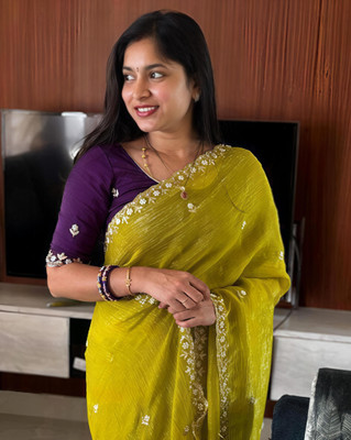 Divastri Embroidered Daily Wear Georgette Saree(Mustard)