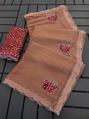 Tradivibe Dyed Bollywood Georgette Saree(Brown)