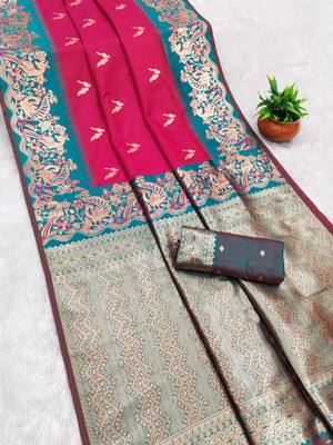 Keswi Fab Printed Banarasi Jacquard, Pure Silk Saree(Multicolor)