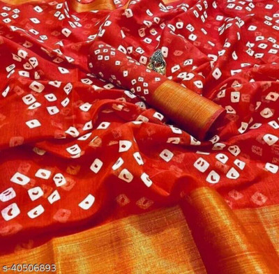 Suntex Printed Daily Wear Cotton Blend Saree(Red, White)