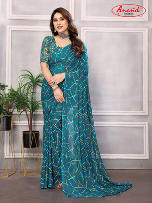 Anand Sarees Printed Bollywood Georgette Saree(Blue)