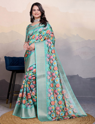 MANISHA Digital Print Bollywood Pure Silk Saree(Dark Green)